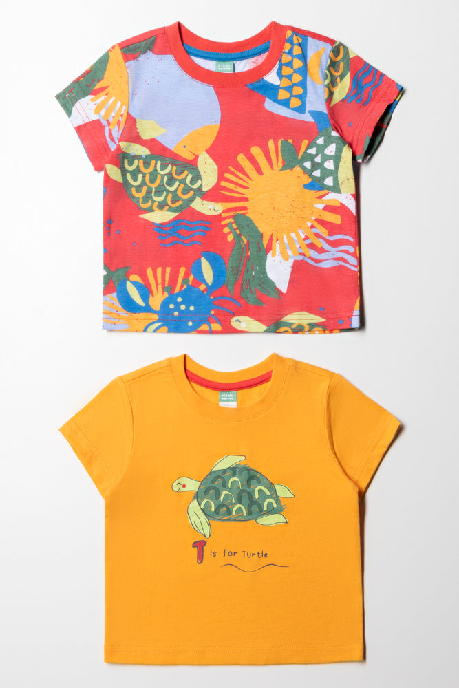 men's colorful graphic tees -2 Pack Turtle Printed T-Shirts Orange & Red