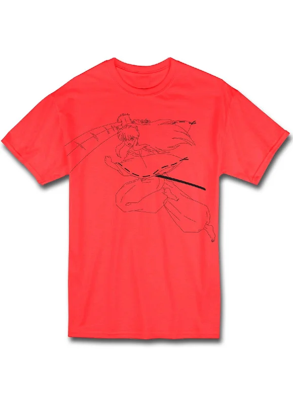 men's streetwear t-shirts -Inuyasha - Leaping Inuyasha Outline T-Shirt