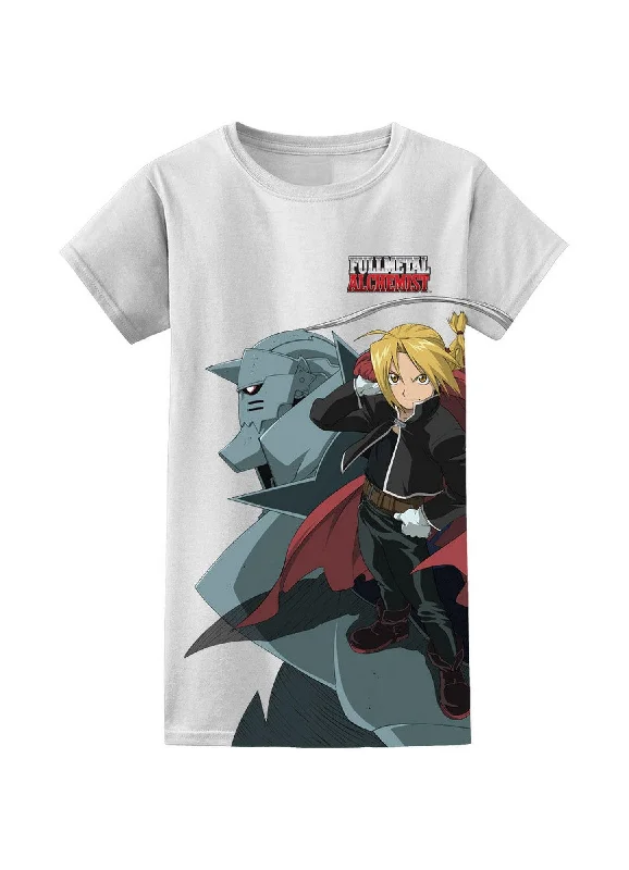 men's cotton t-shirts -Fullmetal Alchemist Logo W. Edward Elric "Ed" & Alphonse Elric "Al" Jrs T-Shirt