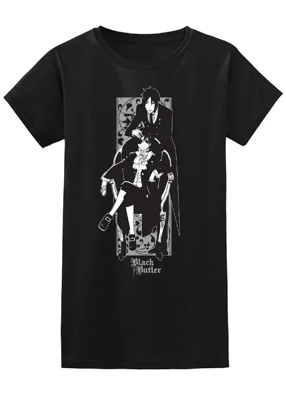 men's cool slogan tees -Black Butler - Sebastian Michaelis And Ciel Phantomhive Floral Jrs Screen Print T-Shirt