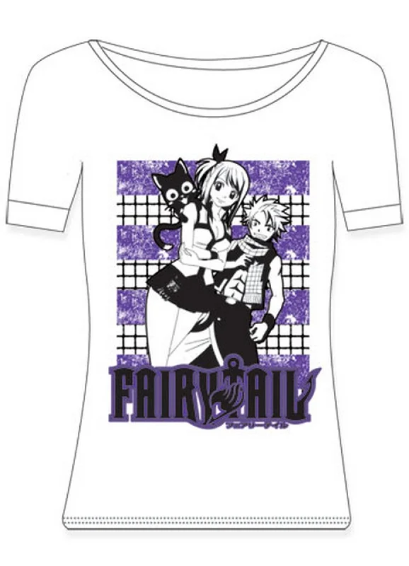 men's bold design t-shirts -Fairy Tail - Happy, Lucy Heartfilia, & Natsu Dragneel Girl T-Shirt