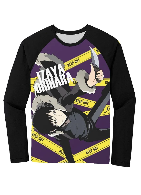 men's comfortable summer tees -Durarara X2 - Izaya Orihara With Purple Background Long Sleeve