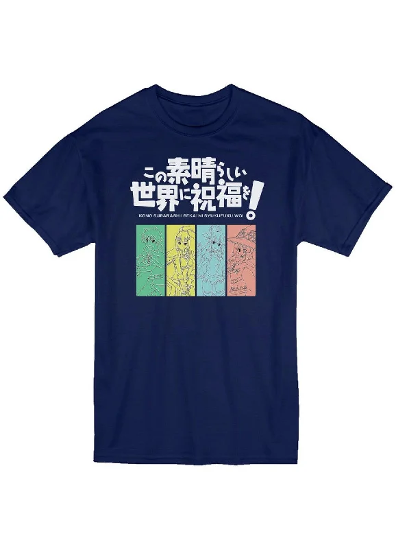 men's performance t-shirts -Konosuba - Group Line Men's Screen Print T-Shirt