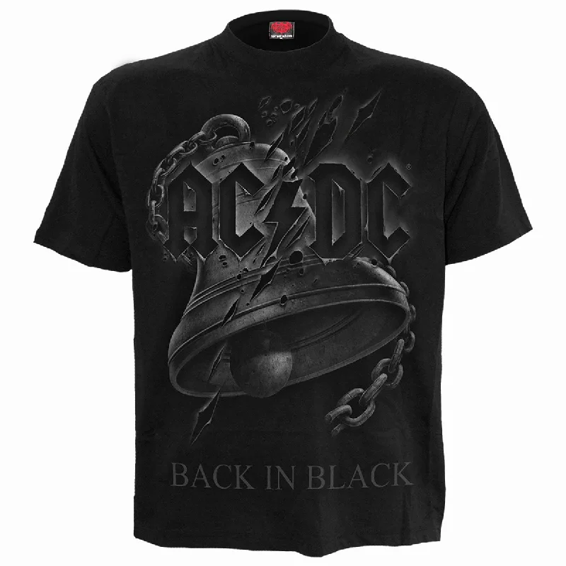 men's relaxed fit graphic t-shirts -AC/DC - BACK IN BLACK TORN - Front Print T-Shirt Black