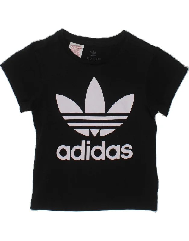 men's cotton t-shirts for summer -ADIDAS Girls Graphic T-Shirt Top 3-4 Years Black Cotton