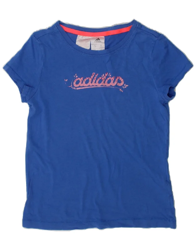 men's v-neck t-shirts -ADIDAS Girls Graphic T-Shirt Top 9-10 Years Small Blue Cotton