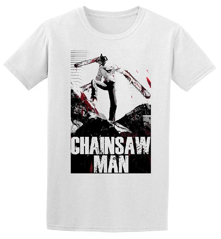 men's printed slogan t-shirts -CHAINSAW MAN - CHAINSAW MAN GRAYSCALED KEY ART T-SHIRT