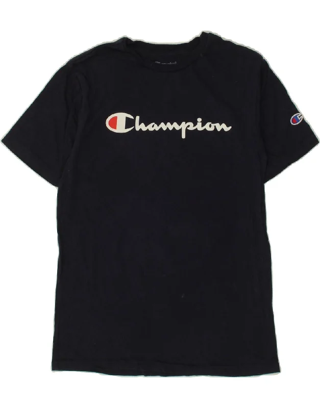 men's t-shirts with funny sayings -CHAMPION Boys Graphic T-Shirt Top 11-12 Years Large Navy Blue Cotton