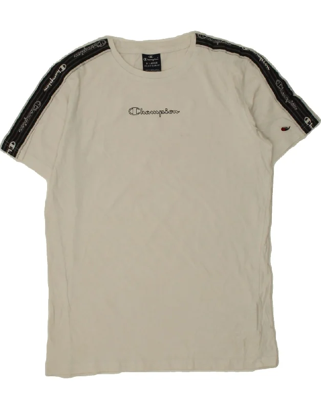 men's soft cotton blend tees -CHAMPION Boys Graphic T-Shirt Top 13-14 Years XL White Cotton