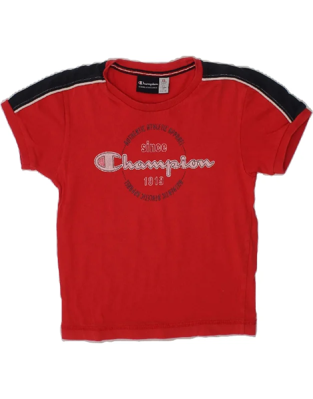 men's bold graphic t-shirts -CHAMPION Boys Graphic T-Shirt Top 5-6 Years XS Red Colourblock Cotton