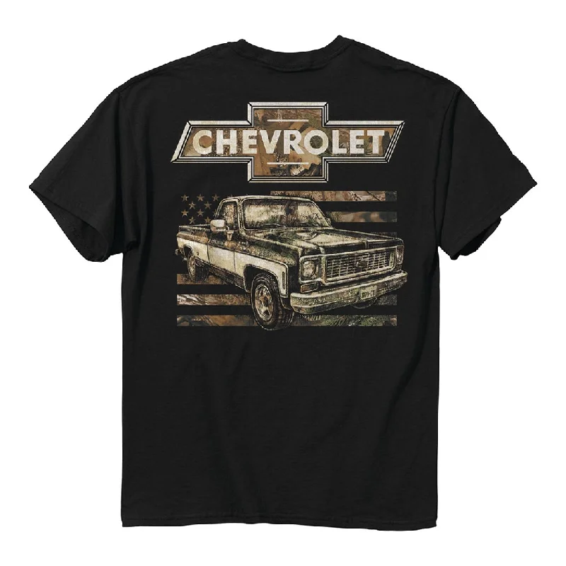 men's comfortable plain t-shirts -Chevrolet - 73 Camo Flag T-Shirt