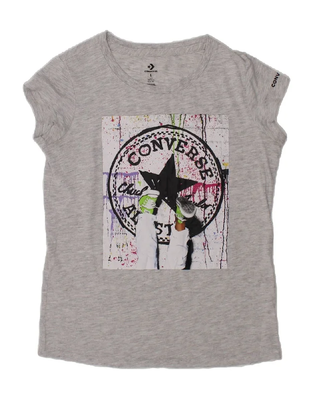 men's cool slogan tees -CONVERSE Girls Graphic T-Shirt Top 12-13 Years Large Grey