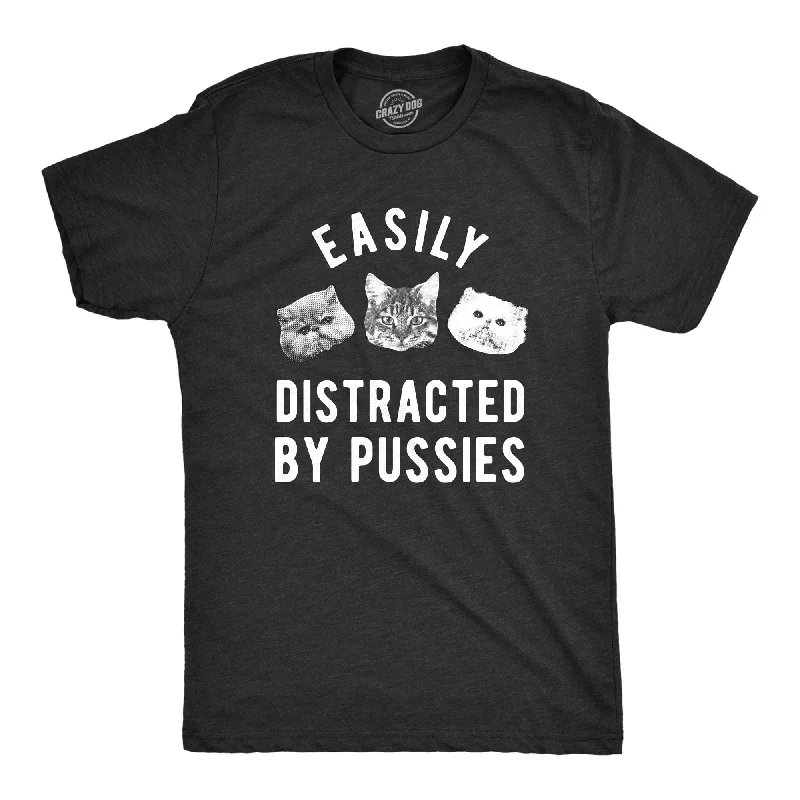 men's trendy printed t-shirts -Easily Distracted By Pussies Men's T Shirt