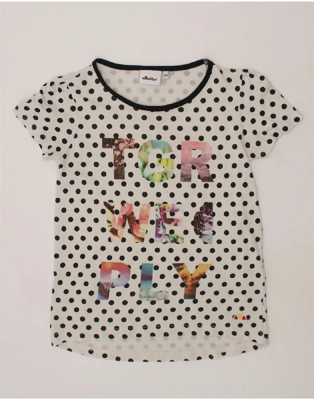 men's plain t-shirts -ELLESSE Girls Graphic T-Shirt Top 9-10 Years White Polka Dot Cotton