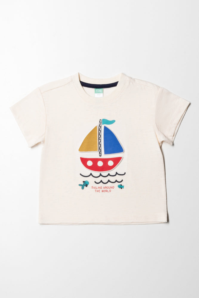 men's streetwear t-shirts -Embossed Sailboat T-Shirt Cream