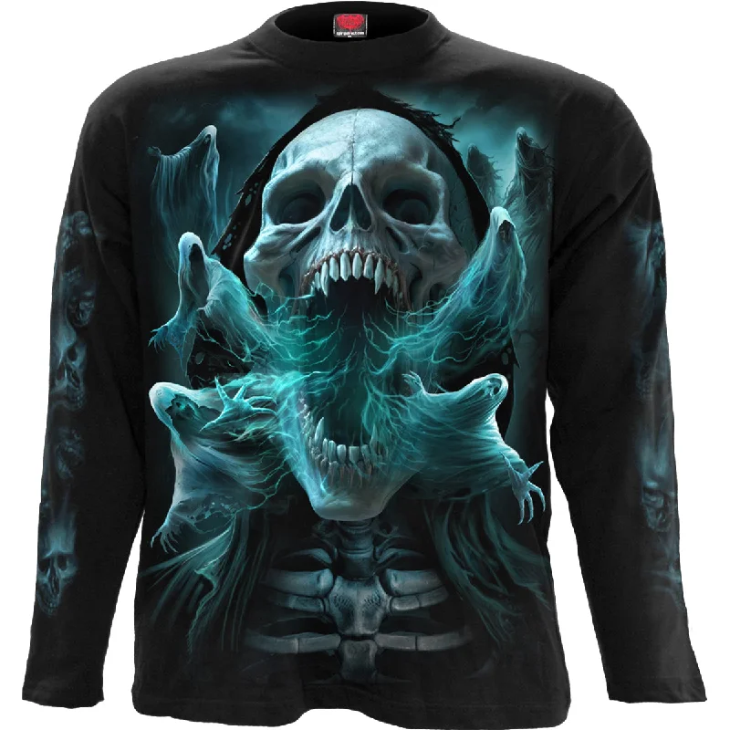 men's casual graphic t-shirts -GHOST SKULL - Longsleeve T-Shirt Black