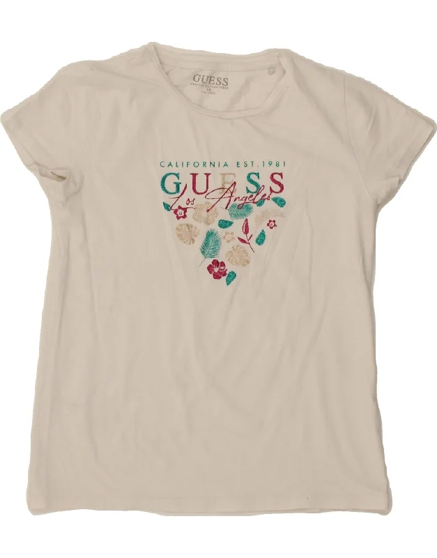 men's streetwear t-shirts -GUESS Girls Graphic T-Shirt Top 13-14 Years White