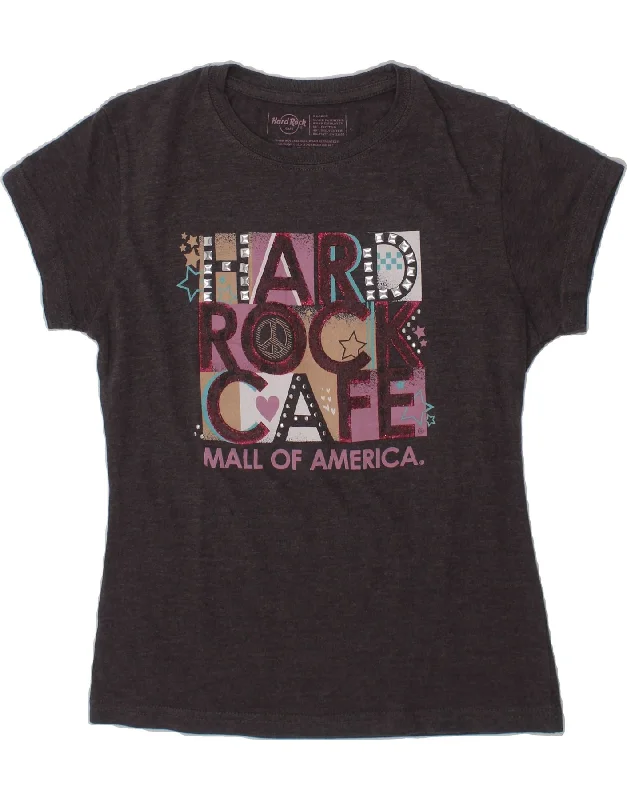 men's printed logo tees -HARD ROCK CAFE Girls Graphic T-Shirt Top 11-12 Years XL Grey Cotton