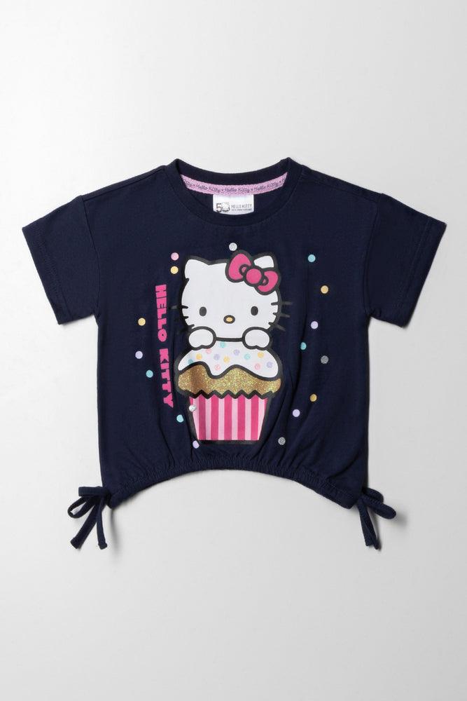 men's slim-fit graphic t-shirts -Hello Kitty Side Tie T-Shirt Navy