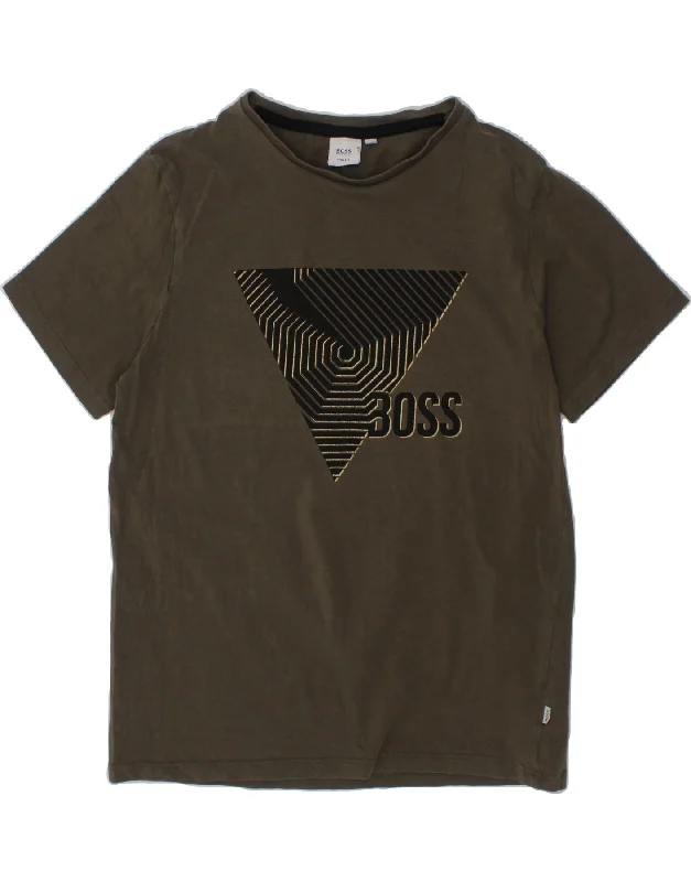 men's soft t-shirts -HUGO BOSS Boys Slim Fit Graphic T-Shirt Top 13-14 Years Small Grey Cotton