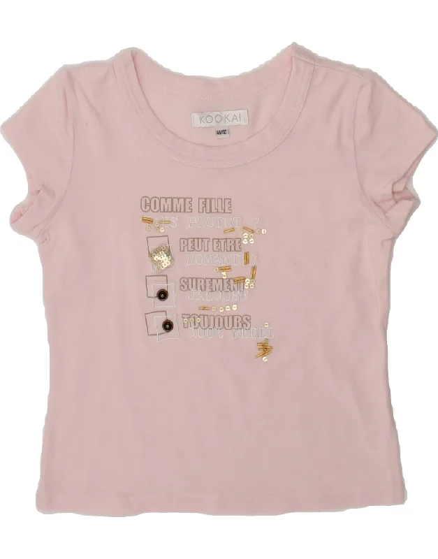 men's designer t-shirts -KOOKAI Girls Graphic T-Shirt Top 3-4 Years Pink