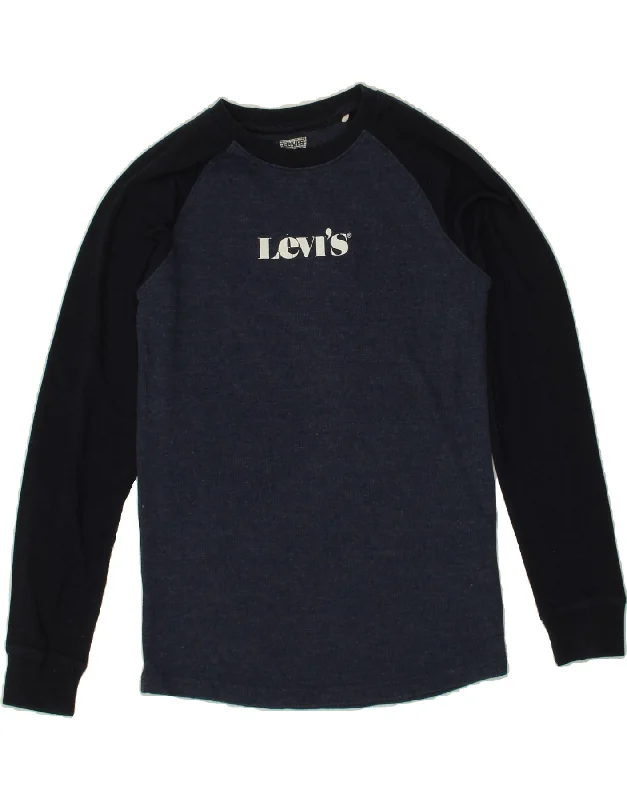 men's relaxed fit graphic t-shirts -LEVI'S Boys Graphic Top Long Sleeve 13-14 Years Navy Blue Colourblock