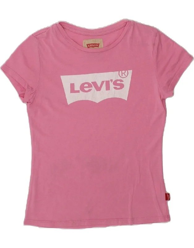 men's fashion-forward t-shirts -LEVI'S Girls Graphic T-Shirt Top 9-10 Years Pink Cotton