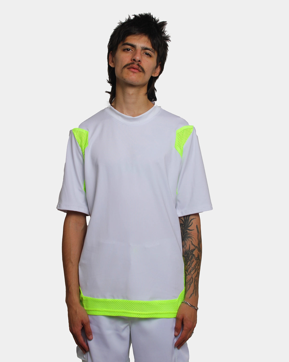 men's workout t-shirts -MESHED UP T-SHIRT WHITE / YELLOW