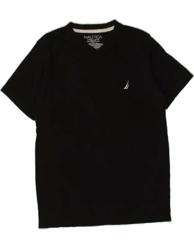 men's soft cotton crewneck t-shirts -NAUTICA Boys T-Shirt Top 14-15 Years Large Black Cotton