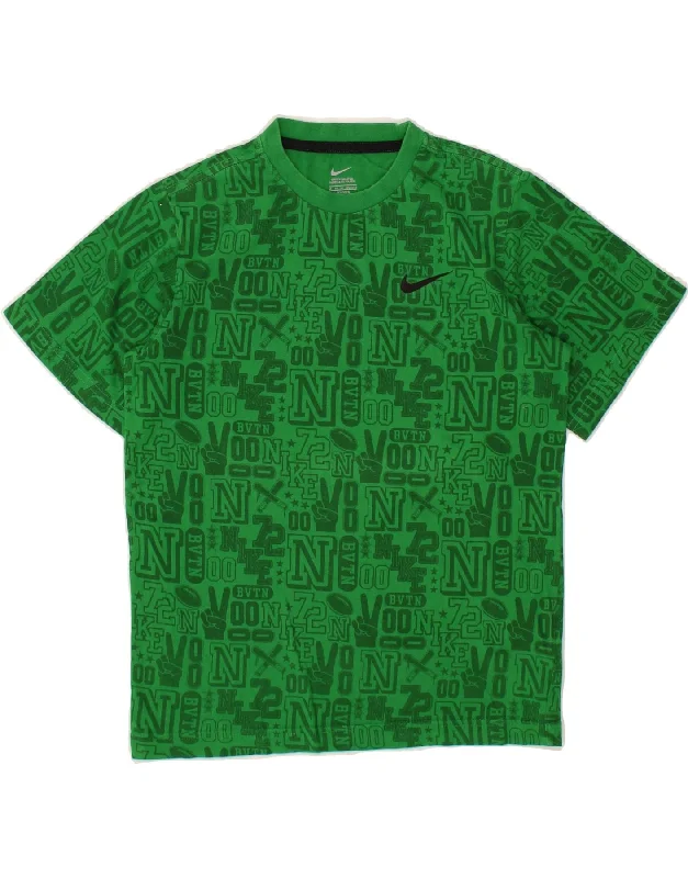 men's breathable t-shirts -NIKE Boys Abstract Pattern T-Shirt Top 10-11 Years Medium  Green Cotton