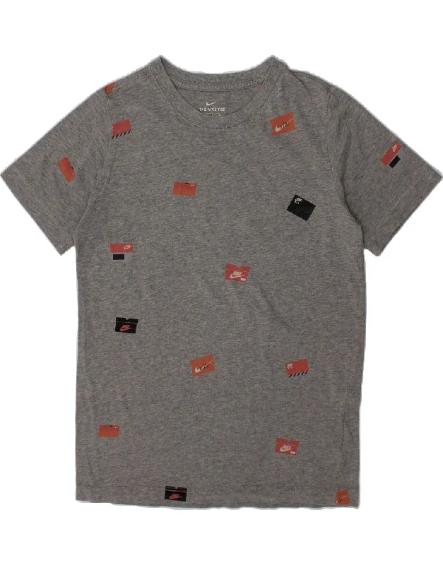 men's high-quality graphic t-shirts -NIKE Boys Abstract Pattern T-Shirt Top 12-13 Years Large  Grey Cotton