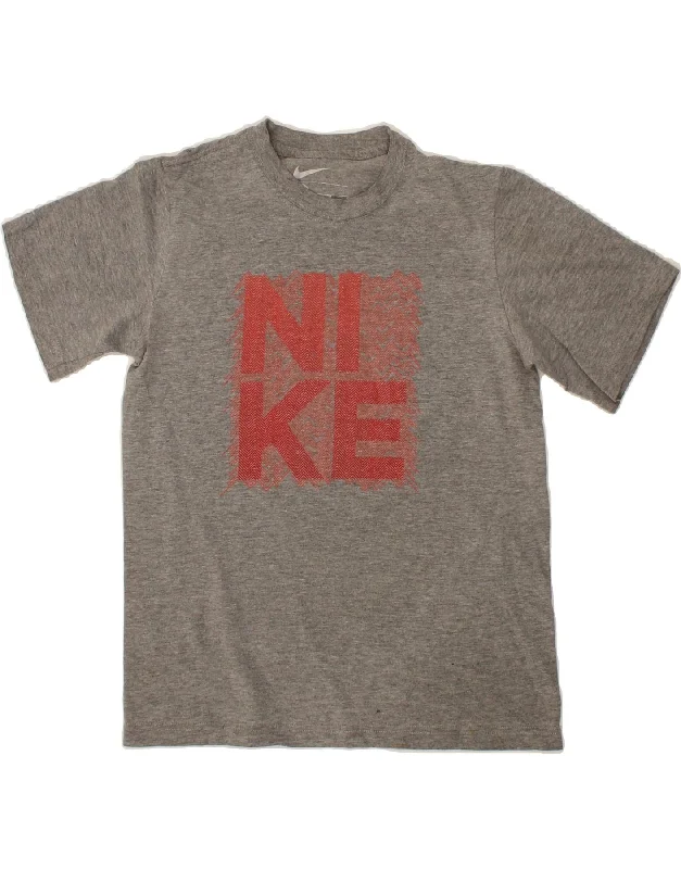 men's vintage print t-shirts -NIKE Boys Graphic T-Shirt Top 8-9 Years Medium Grey Cotton