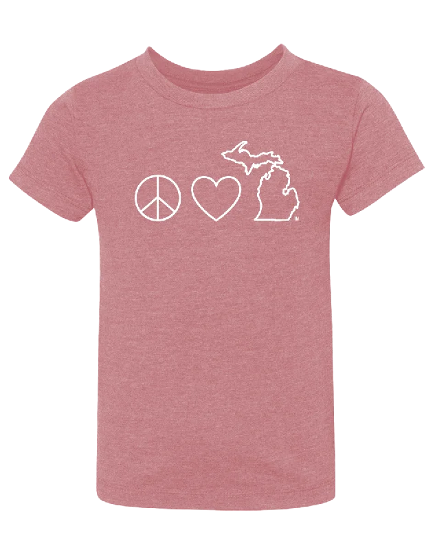 men's trendy printed t-shirts -Peace Love Michigan Kids T-Shirt