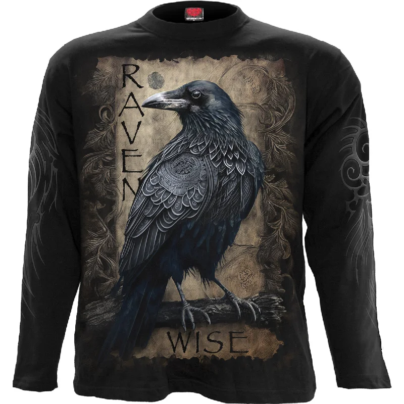 men's funny printed t-shirts -RAVEN WISE - Longsleeve T-Shirt Black