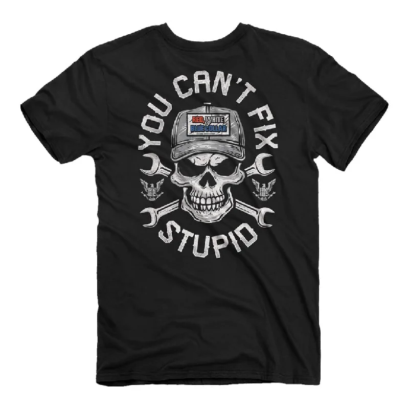 men's summer graphic t-shirts -Red, White, and Blue Collar - Skull & Wrench T-Shirt