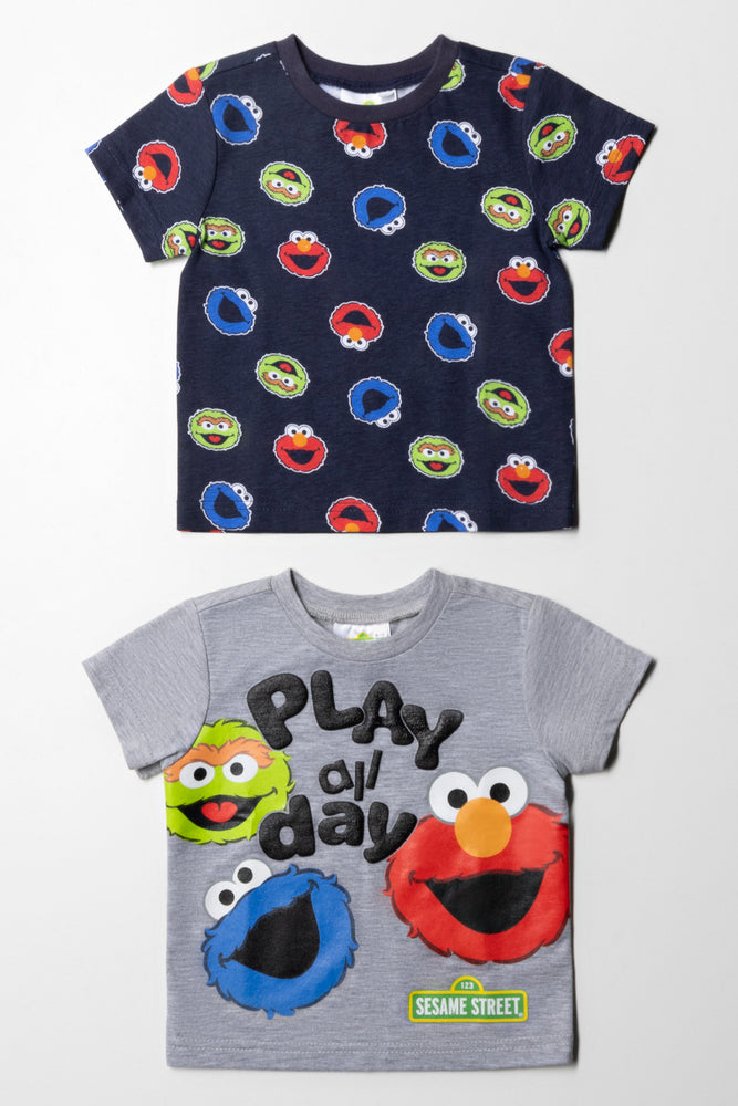 men's colorful t-shirts -Sesame Street 2Pack T-Shirt Navy & Grey