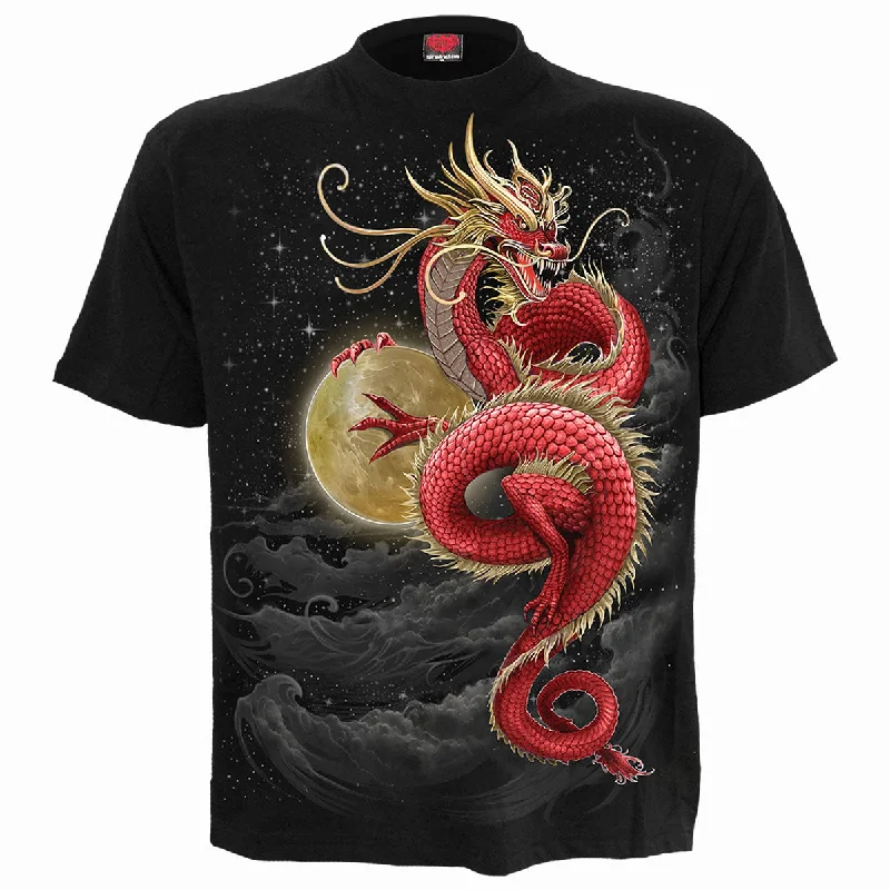 men's bold graphic t-shirts -SHENLONG - Front Print T-Shirt Black