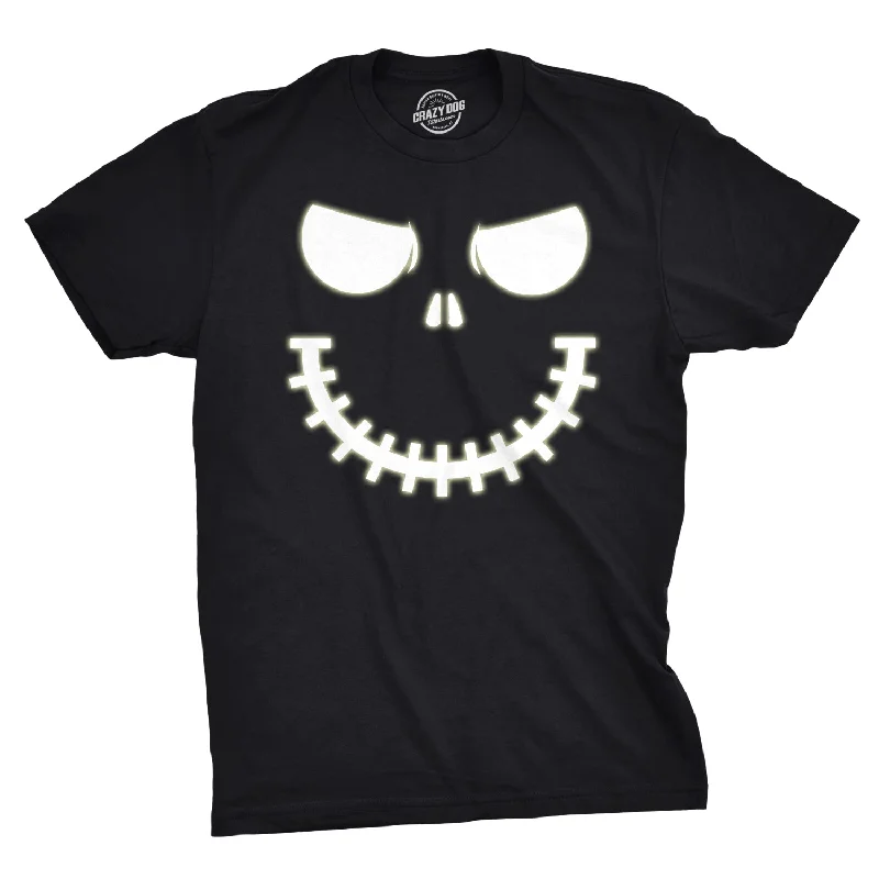 men's long sleeve t-shirts -Skeleton Zipper Pumpkin Face Men's T Shirt