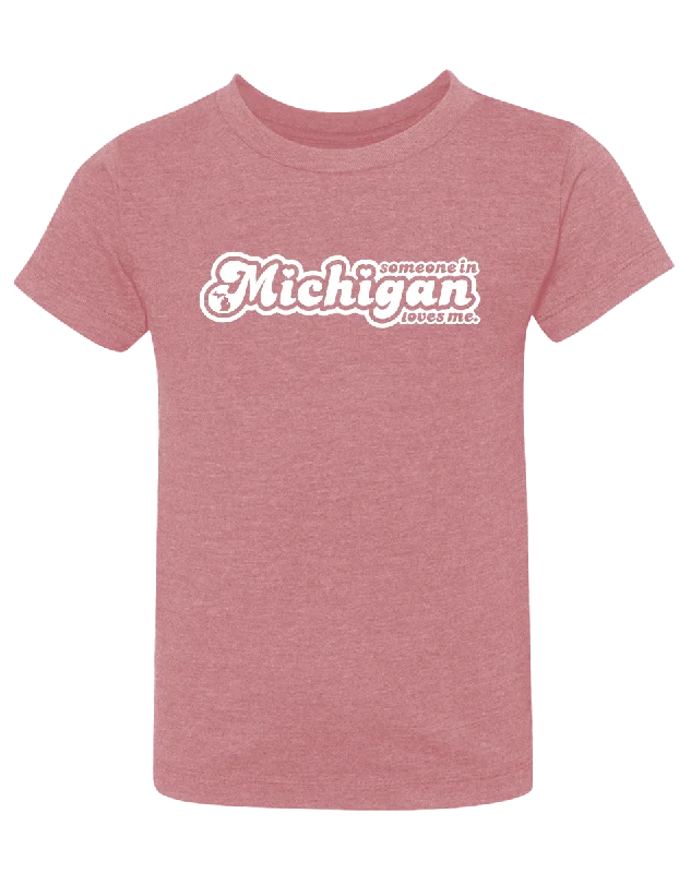 men's athletic graphic t-shirts -Someone in Michigan Loves Me Kids T-Shirt