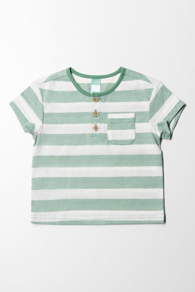 men's vintage graphic t-shirts -Stripe Henley T-Shirt Green