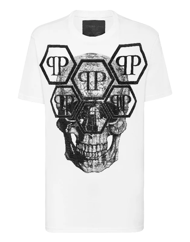 men's light t-shirts for summer -T-shirt Round Neck SS Skull with Crystals