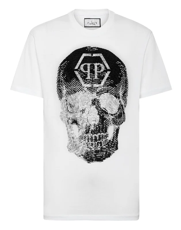 men's eco-friendly printed t-shirts -T-shirt Round Neck SS Skull with Crystals