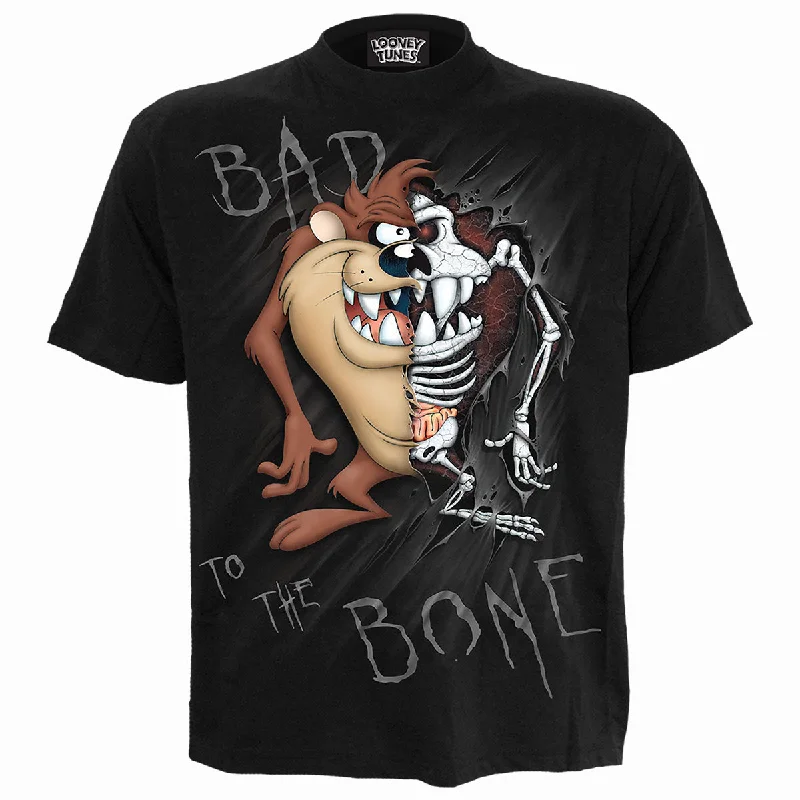 men's comfortable t-shirts -TAZ - BAD 2 D BONE - Front Print T-Shirt Black