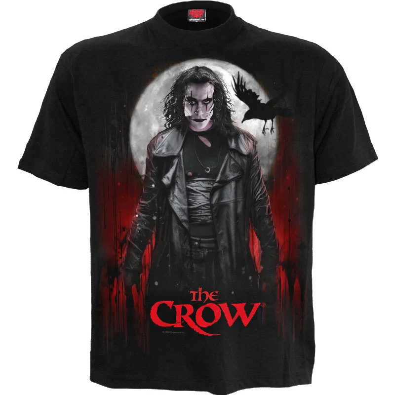 men's slim-fit plain t-shirts -THE CROW - BLOOD MOON - Front Print T-Shirt Black