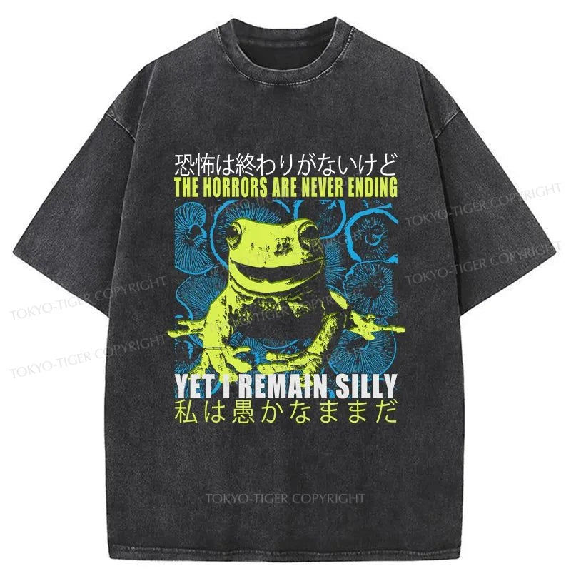 men's printed logo t-shirts -Tokyo-Tiger A Self-Aware Frog Washed T-Shirt