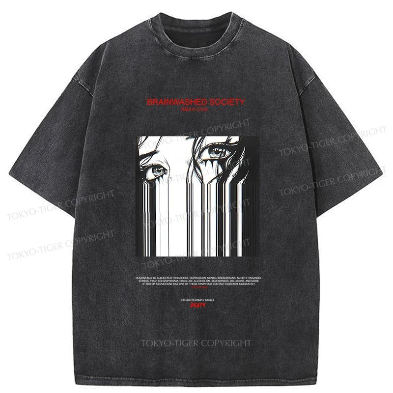 men's cool slogan tees -Tokyo-Tiger BRAINWASHED SOCIETY Manga Washed T-Shirt