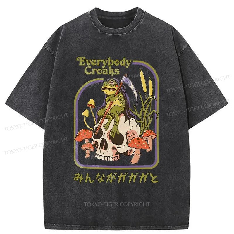 men's short-sleeve cotton t-shirts -Tokyo-Tiger Death Frog Japan Washed T-Shirt