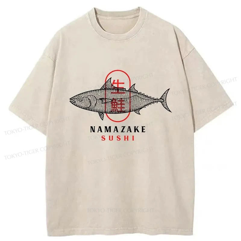 men's simple stylish t-shirts -Tokyo-Tiger Fish Japanese Washed T-Shirt