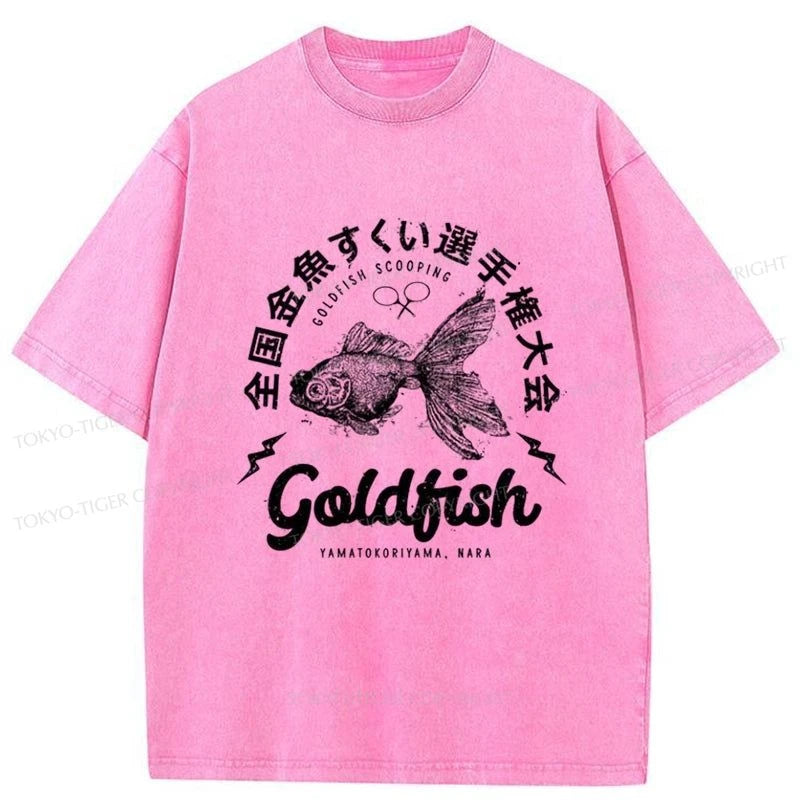 men's vintage t-shirts -Tokyo-Tiger GoldFish Japanese Washed T-Shirt