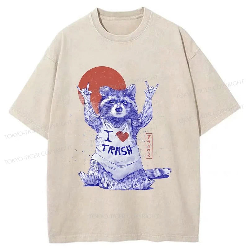 men's outdoor t-shirts -Tokyo-Tiger I love Trash Washed T-Shirt